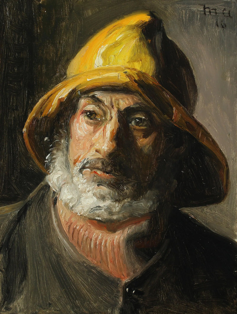 A Skagen fisherman wearing a yellow oilskin. - Michael Peter Ancher