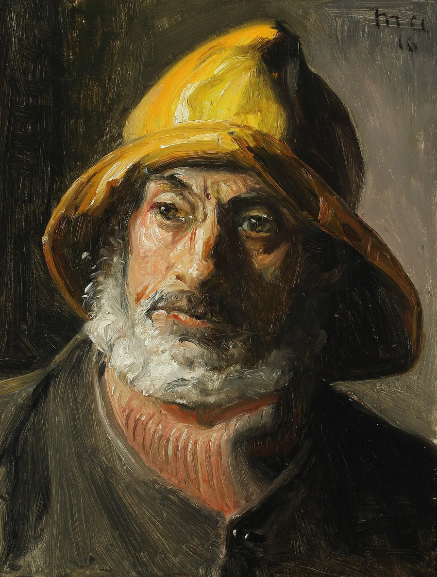 A Skagen fisherman wearing a yellow oilskin. - Michael Peter Ancher