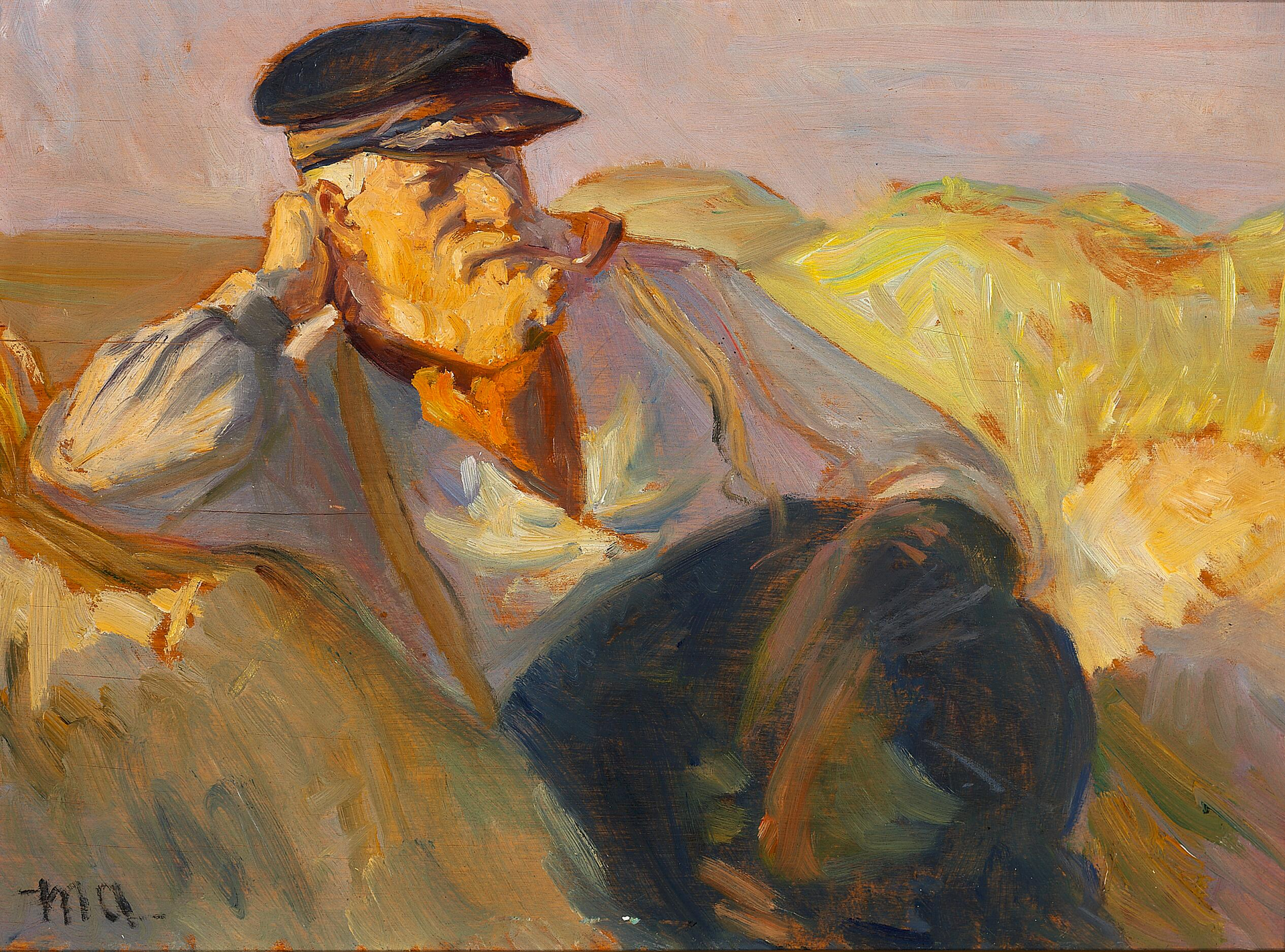 Un pêcheur de Skagen se repose dans les dunes. - Michael Peter Ancher image 1 copie de tableau peinte à la main