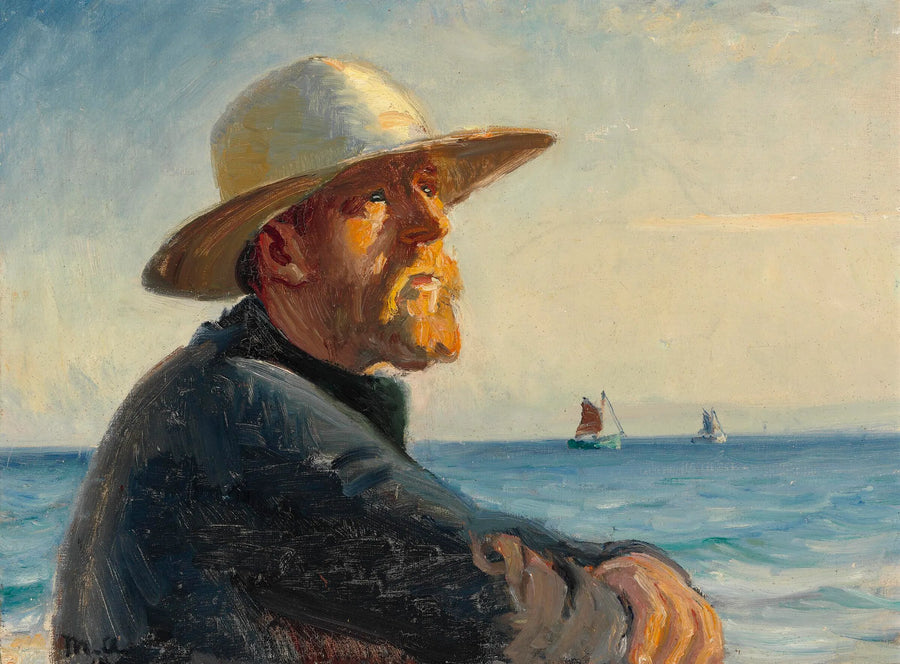 A fisherman from Skagen stands in the sun on the beach. - Michael Peter Ancher
