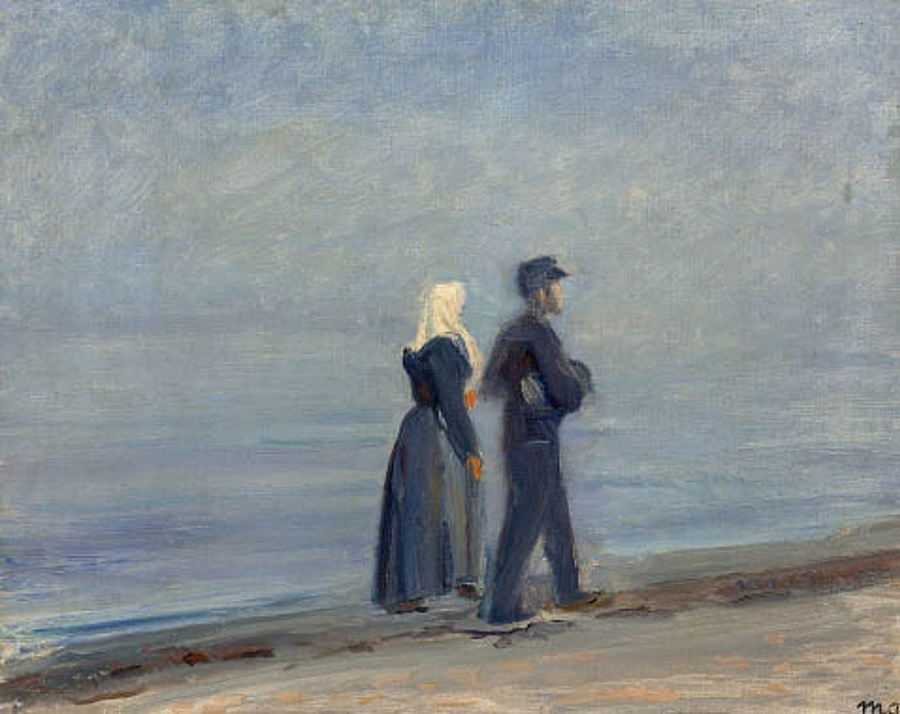 A fisherman and his wife are walking on the beach at Skagen. - Michael Peter Ancher