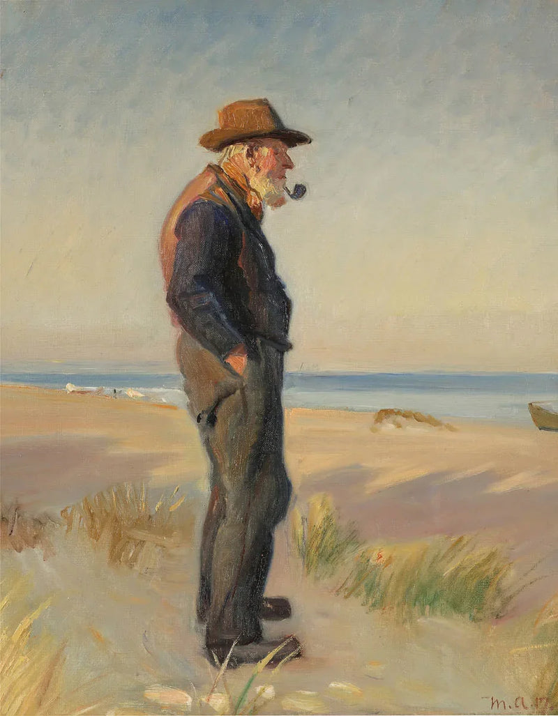 A fisherman smoking his pipe on Skagen beach. - Michael Peter Ancher