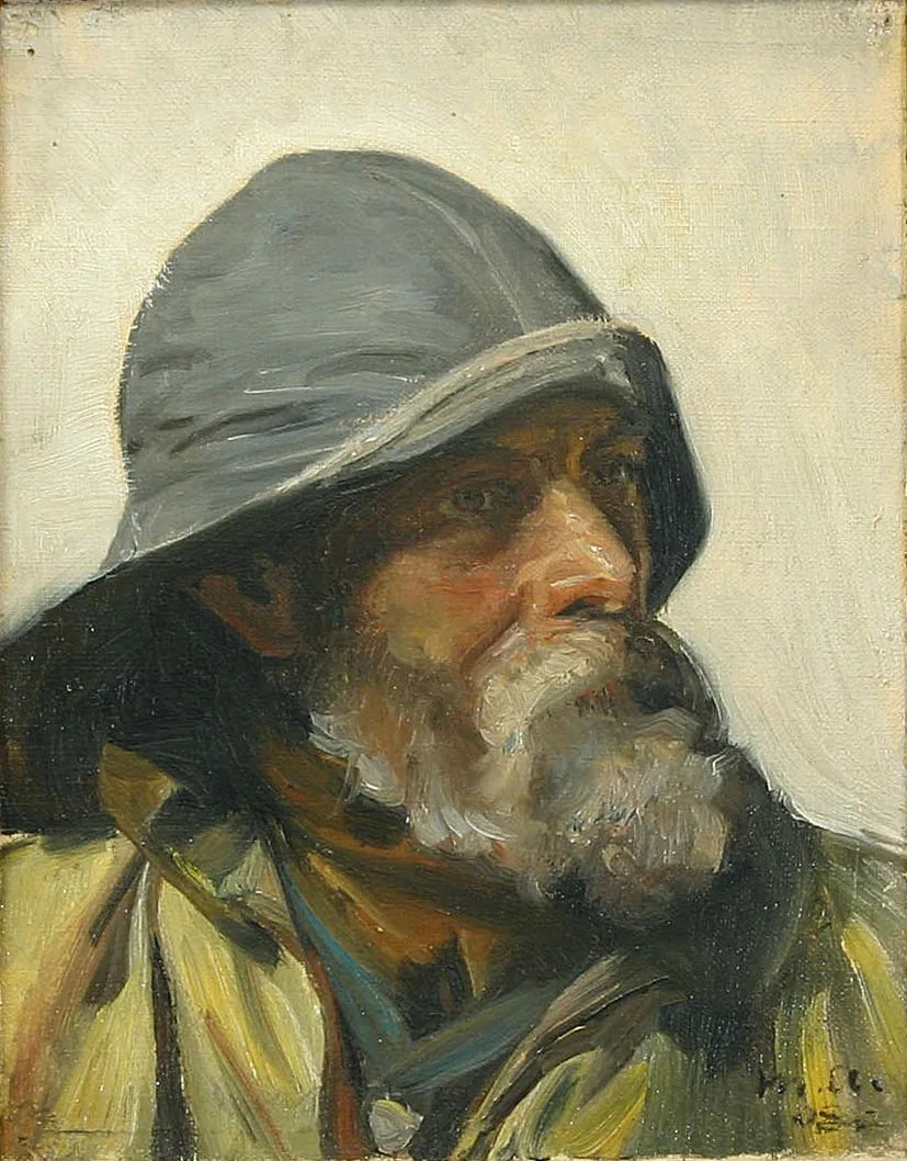 A Fisherman Wearing a Raincoat (1908) - Michael Peter Ancher