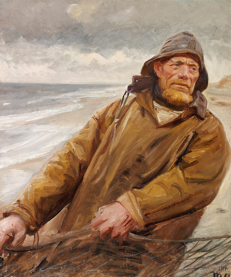 A fisherman hauls in his nets at Skagen. - Michael Peter Ancher