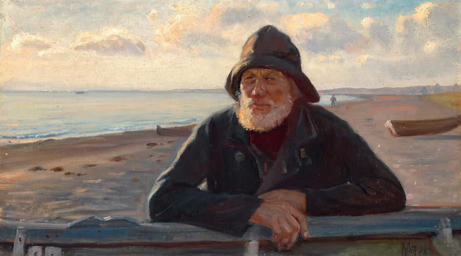 A fisherman stands in the sunset light on Skagen beach. - Michael Peter Ancher