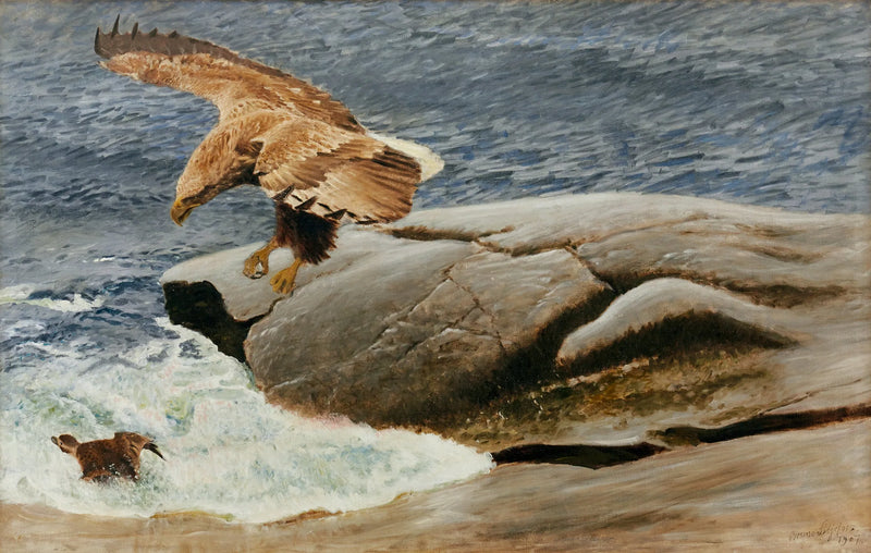 A white-tailed eagle hunts a long-tailed duck - Bruno Liljefors