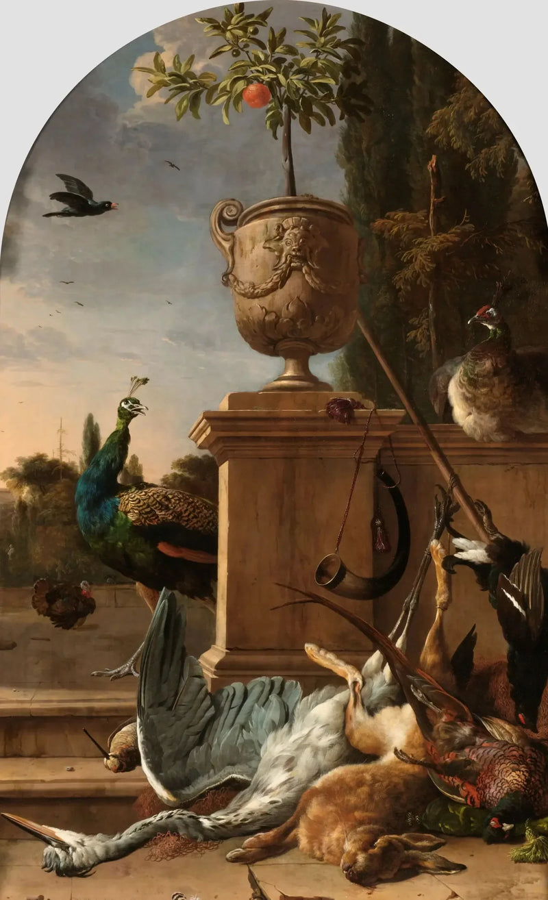 A hunter's bag on a terrace - Melchior de Hondecoeter