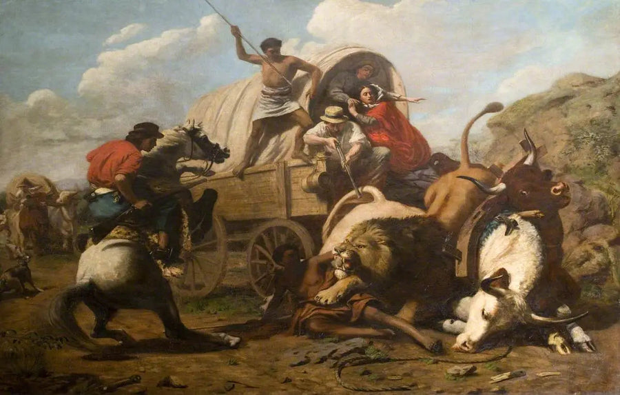 A train of oxen attacked by a lion - Edwin Henry Landseer