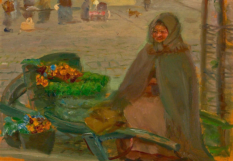 A flower seller with a wheelbarrow. - Anna Ancher
