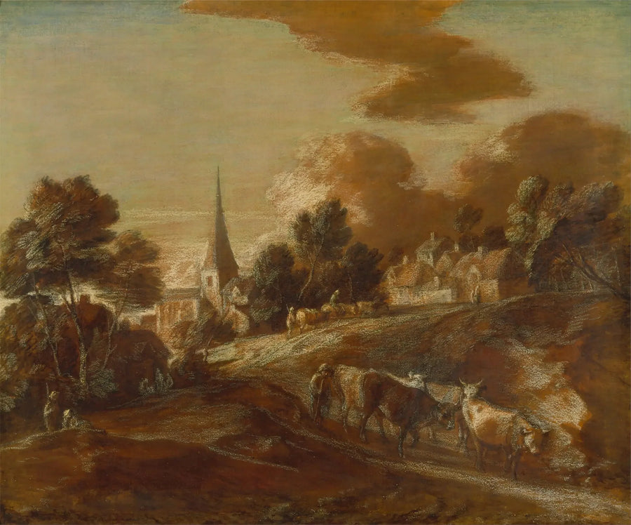 An imaginary wooded village with herders and livestock - Thomas Gainsborough