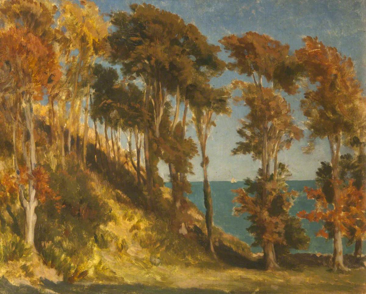 A wooded hill with the sea beyond - Frederic Leighton