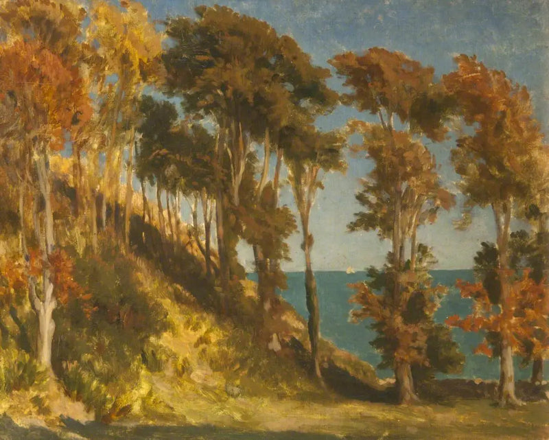A wooded hill with the sea beyond - Frederic Leighton