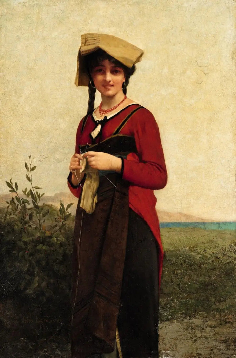 An Italian lady knitting - Jules Lefebvre