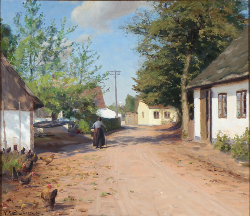 An elderly woman in the street of a village - H. A. Brendekilde