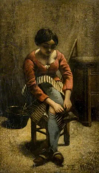 A woman adjusting her stocking - Jean-François Millet