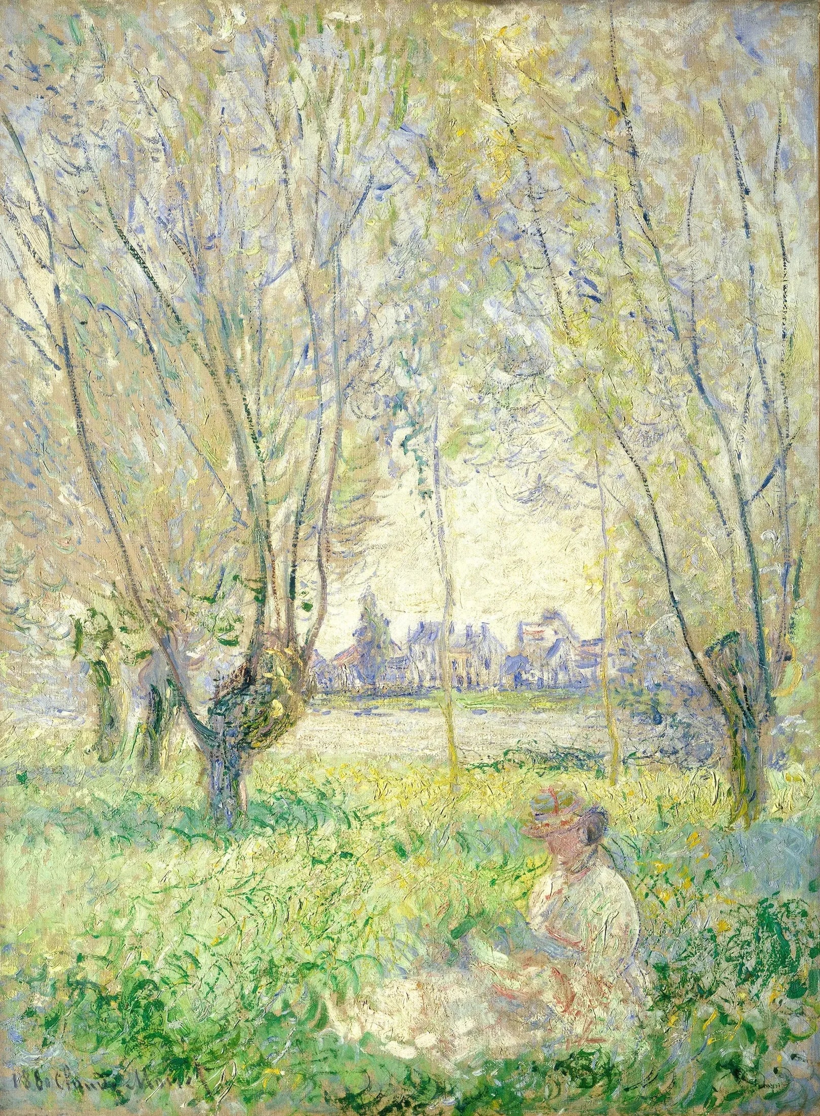 Une femme assise sous les saules - Claude Monet image 1 copie peinte à la main à l’huile