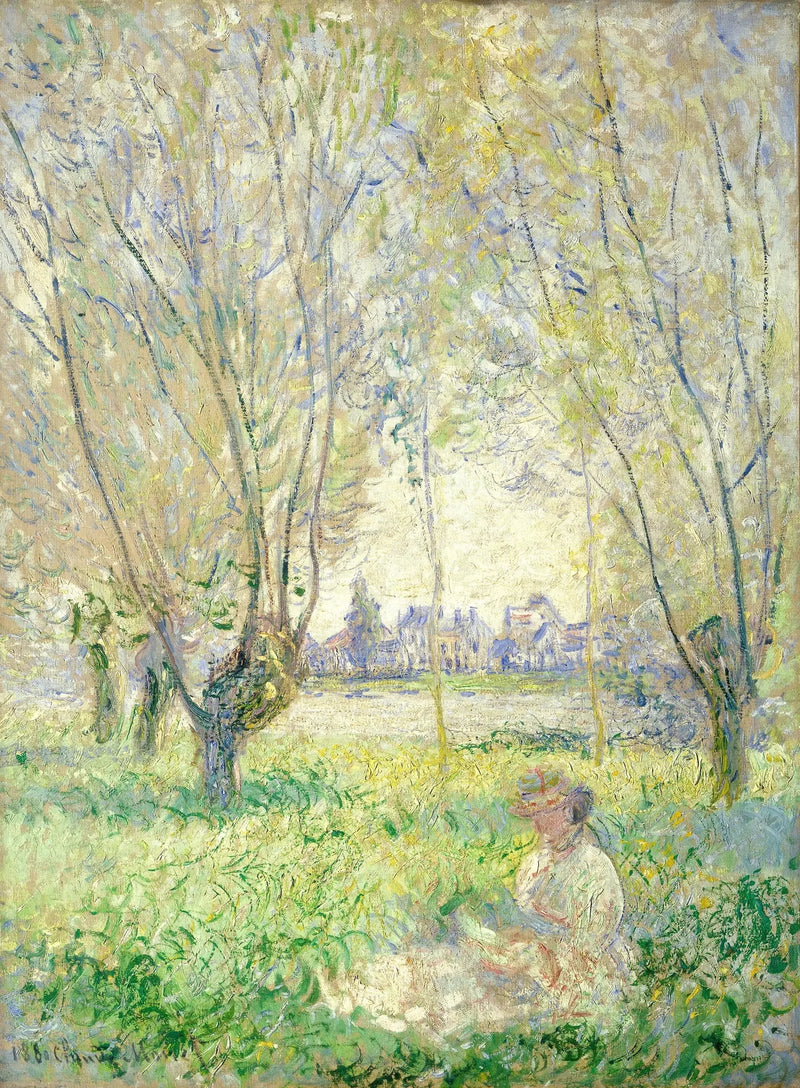 A woman sitting under the willows - Claude Monet