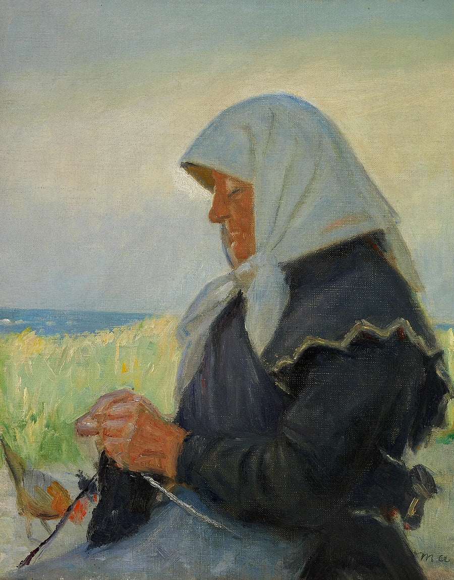 A fisherman's wife knitting in the dunes.(2) - Michael Peter Ancher