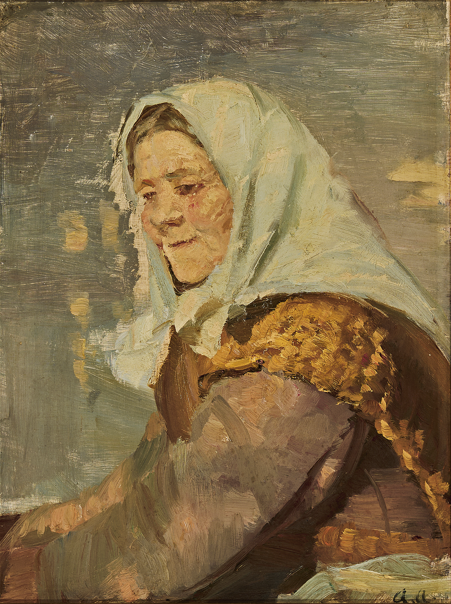 A woman from Skagen wearing a white headscarf. - Anna Ancher
