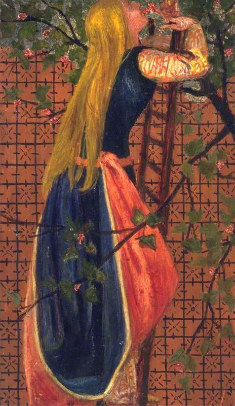 A woman on a ladder smelling a flower - Edward Burne-Jones