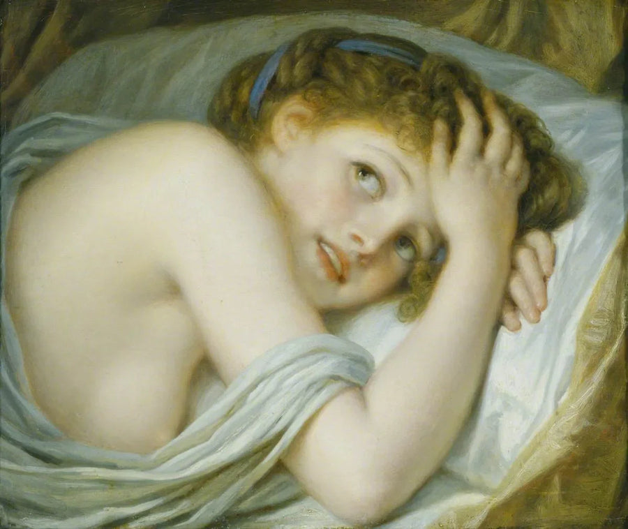A girl lying in her bed - Jean-Baptiste Greuze