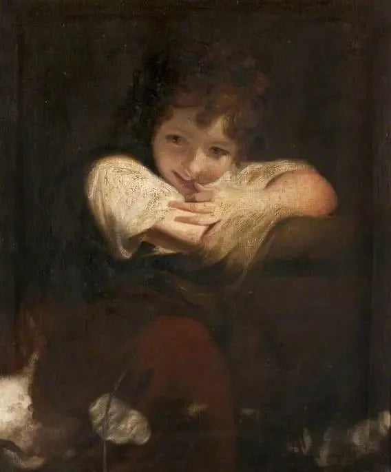A girl leaning on a pedestal (The girl who laughs) - Joshua Reynolds