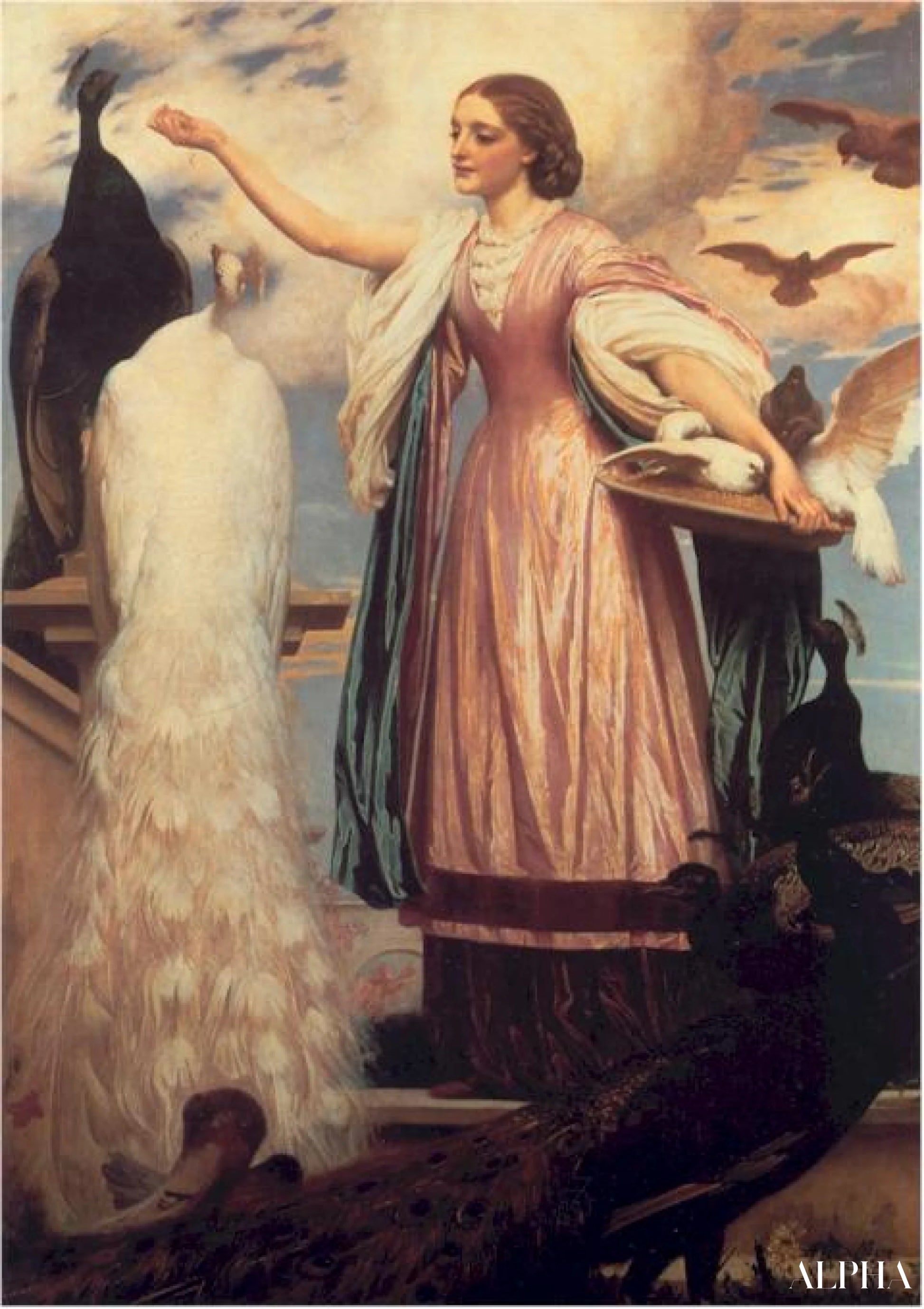 A girl feeding peacocks - Frederic Leighton Reproductions of paintings in oil paint