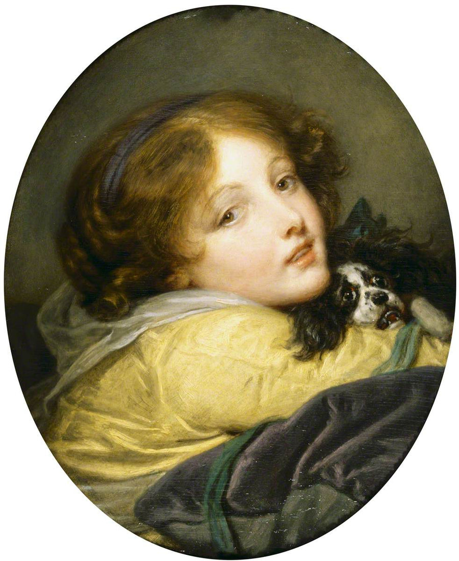 A girl holding a spaniel - Jean-Baptiste Greuze