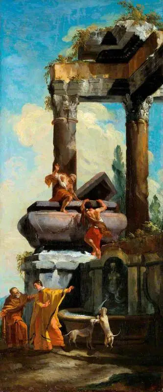 A fountain with classical ruins - Giovanni Paolo Panini