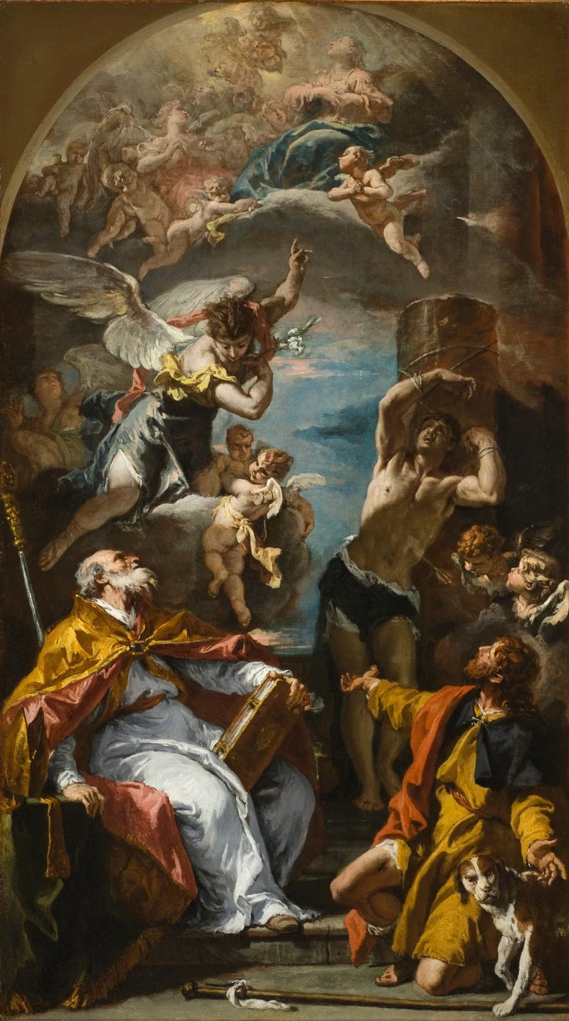 A Glory of the Virgin with the Archangel Gabriel and the Saints Eusebius, Roch and Sebastian - Sebastiano Ricci
