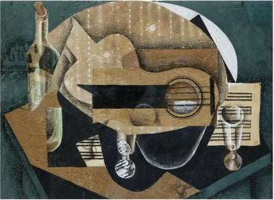 Une guitare des verres et une bouteille - Juan Gris - Alpha Reproduction