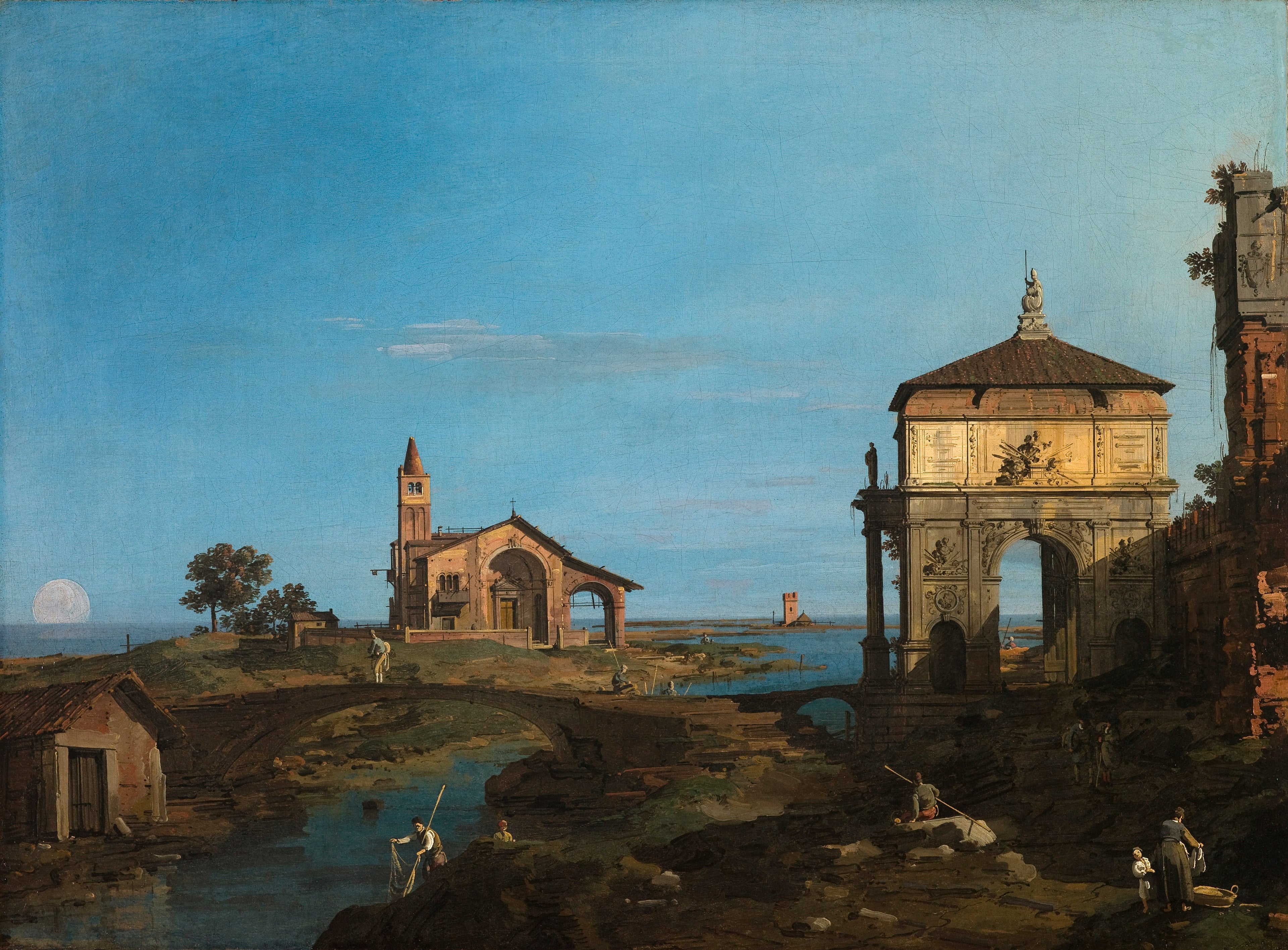 An island of the lagoon with an arch and a church - Canaletto