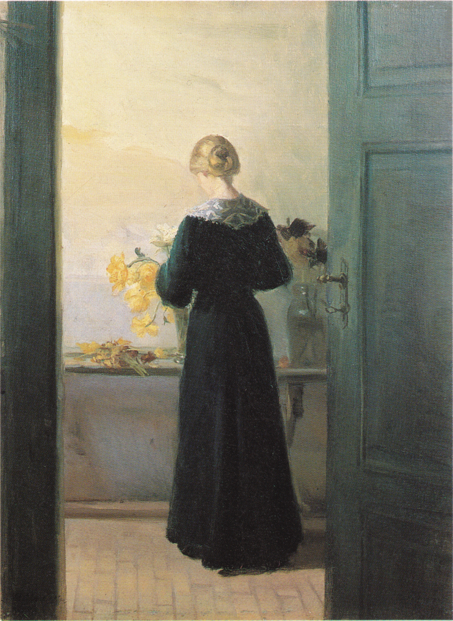 A young woman arranges flowers - Anna Ancher