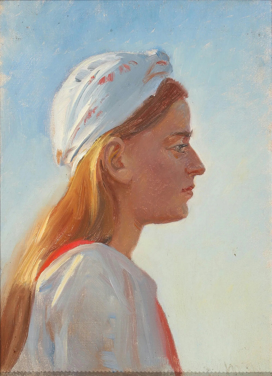A young woman with fair hair, seen in profile. - Michael Peter Ancher