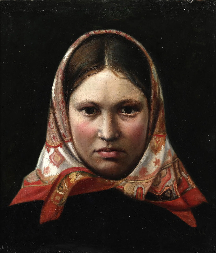 A young girl with a headscarf. - Michael Peter Ancher
