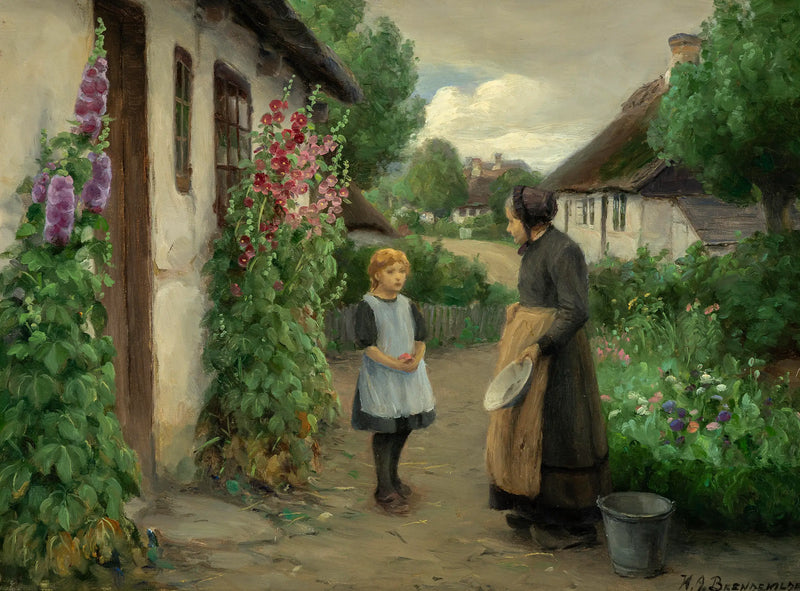 A Summer Day in the Village with a Little Girl and an Elderly Woman. - H. A. Brendekilde