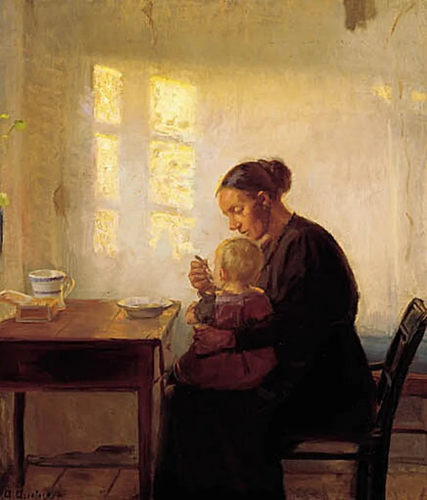 A mother with her child in a sunlit room. - Anna Ancher