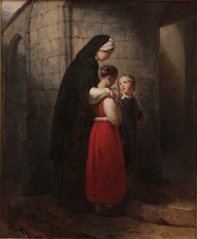 A convalescent mother going to church, leaning on her two children - Ary Scheffer