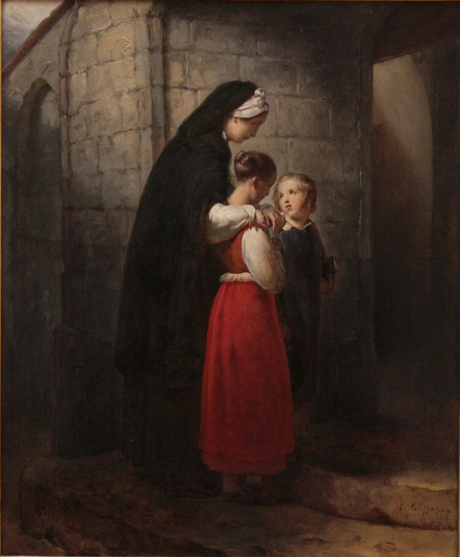 A convalescent mother going to church, leaning on her two children - Ary Scheffer