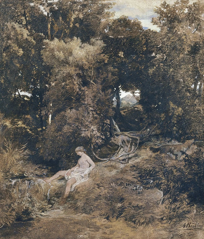 A Nymph at the Fountain (Pan, Chasing a Nymph) - Arnold Böcklin