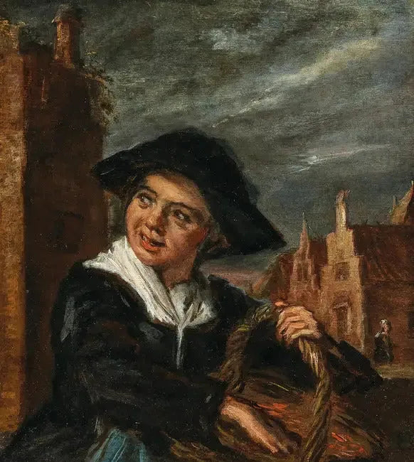 A fisherwoman in front of a town square - Frans Hals