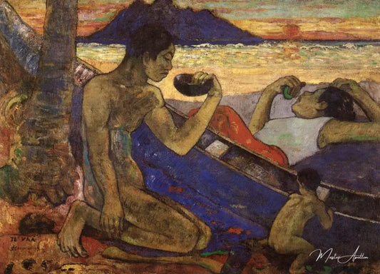 Une pirogue (Famille tahitienne) - Paul Gauguin - Reproductions de tableaux et peintures haut de gamme