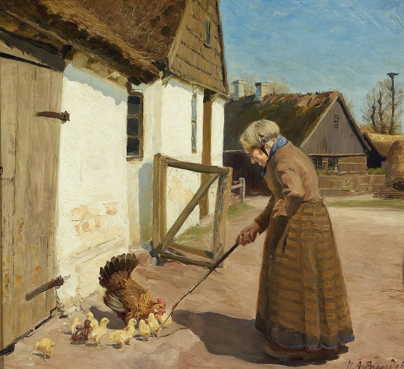 A hen with her chicks. - H. A. Brendekilde