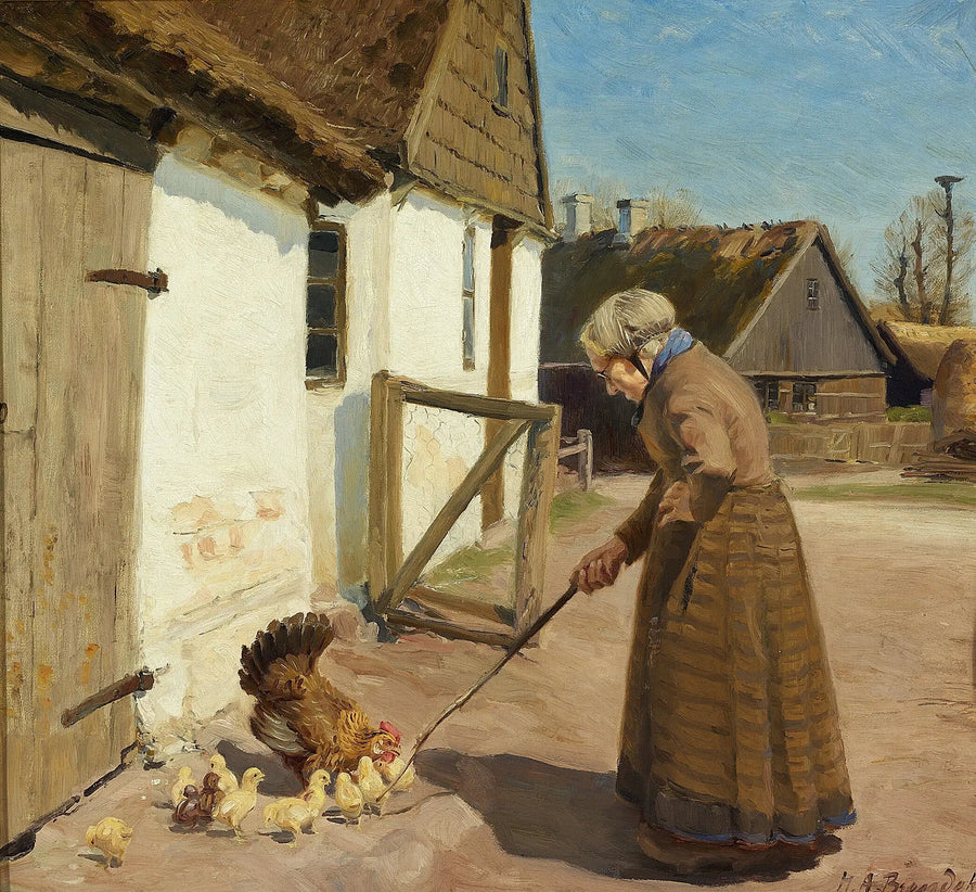 A hen with her chicks. - H. A. Brendekilde