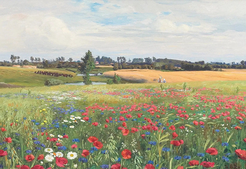 A Flowering Meadow, with Poppies, Leucanthemums, and Cornflowers - H. A. Brendekilde