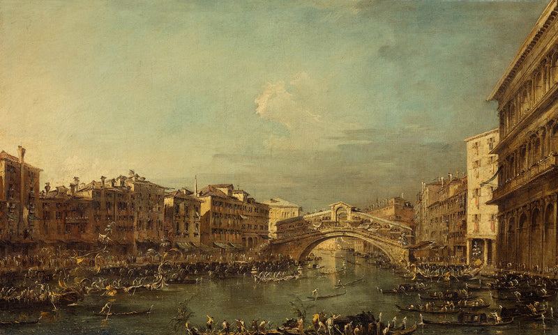 A regatta on the Grand Canal with the Rialto Bridge in Venice - Francesco Guardi
