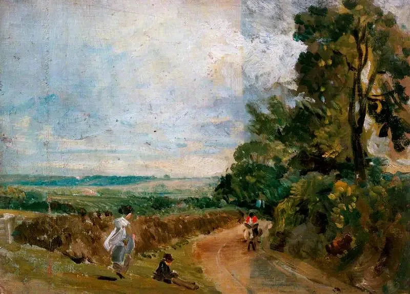 A country road with trees and characters (front) - John Constable