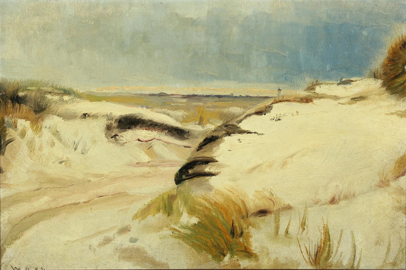 A road winding through the dunes and a lighthouse in the distance. - Michael Peter Ancher