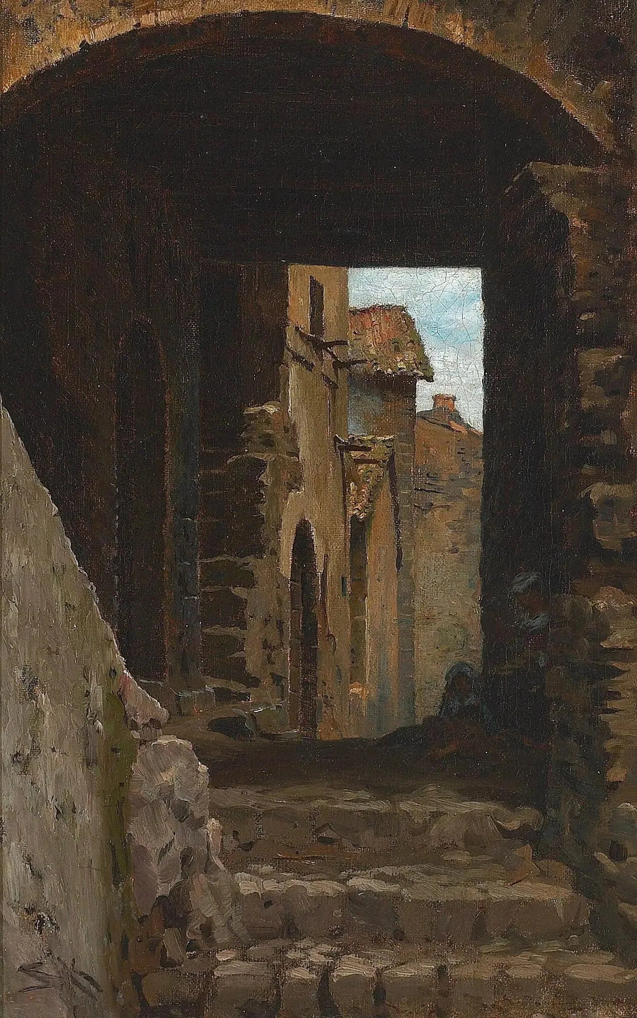 A narrow street with a woman and a child in Torello, Ravello, Italy. - Peder Severin Krøyer