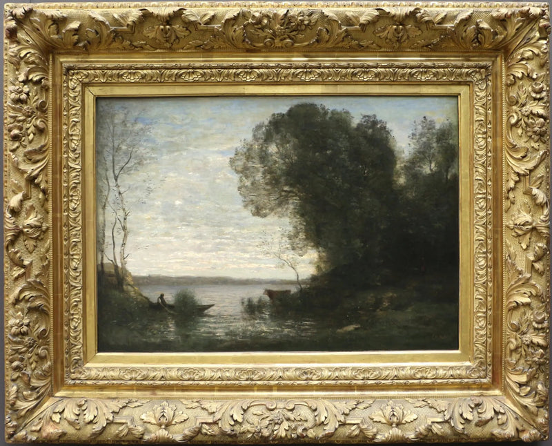 An Evening. Docked Boatman - Jean-Baptiste Camille Corot